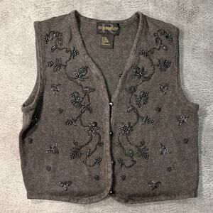 Vintage Gray Embellished Knit Sweater Vest